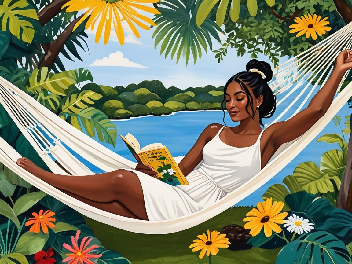 Young Woman in Hammock Amid Tropical Nature