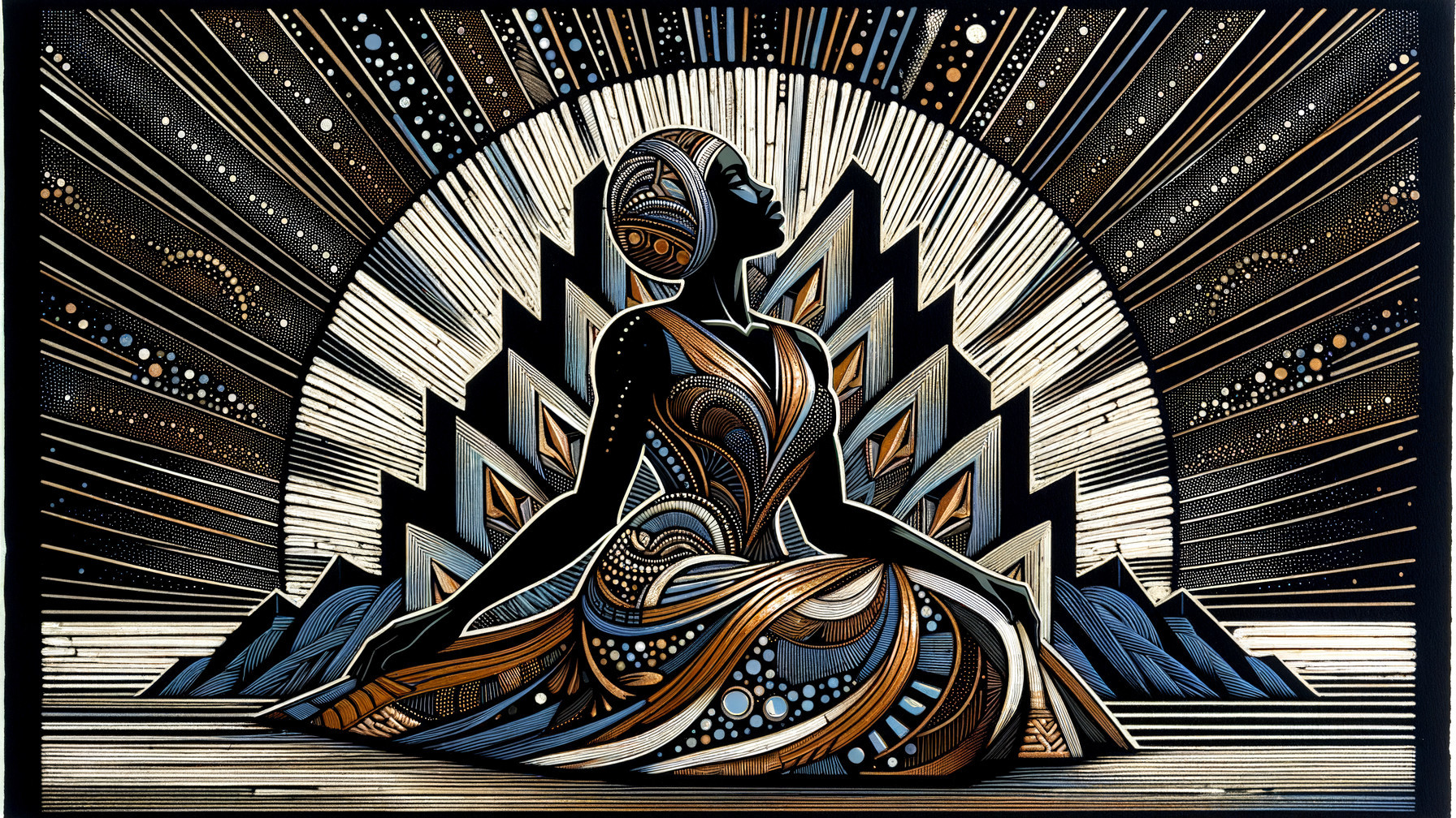 Silhouette of a Seated Figure with Elegant Patterns