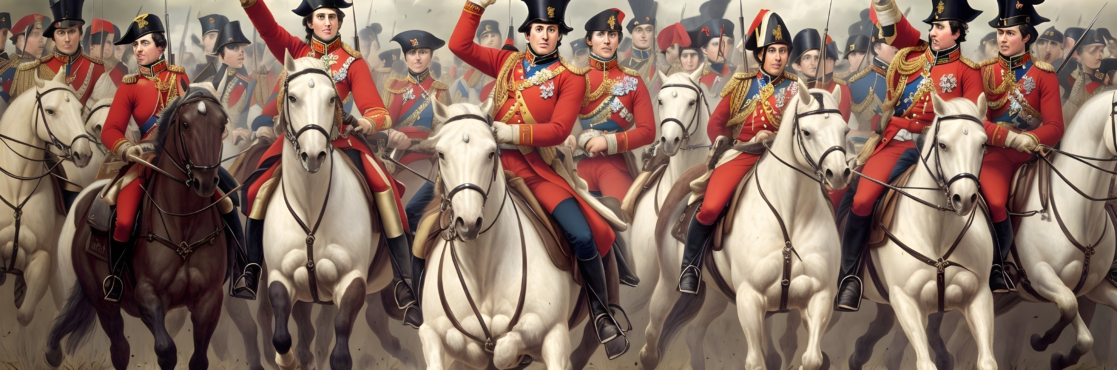 Uniformed cavalry soldiers on horseback in history