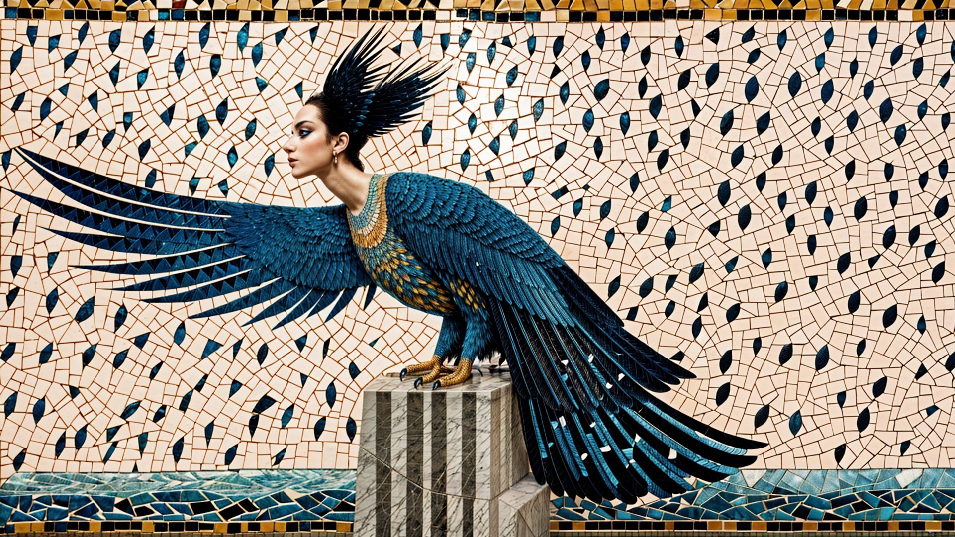 Woman Transformed into Majestic Bird with Vibrant Feathers