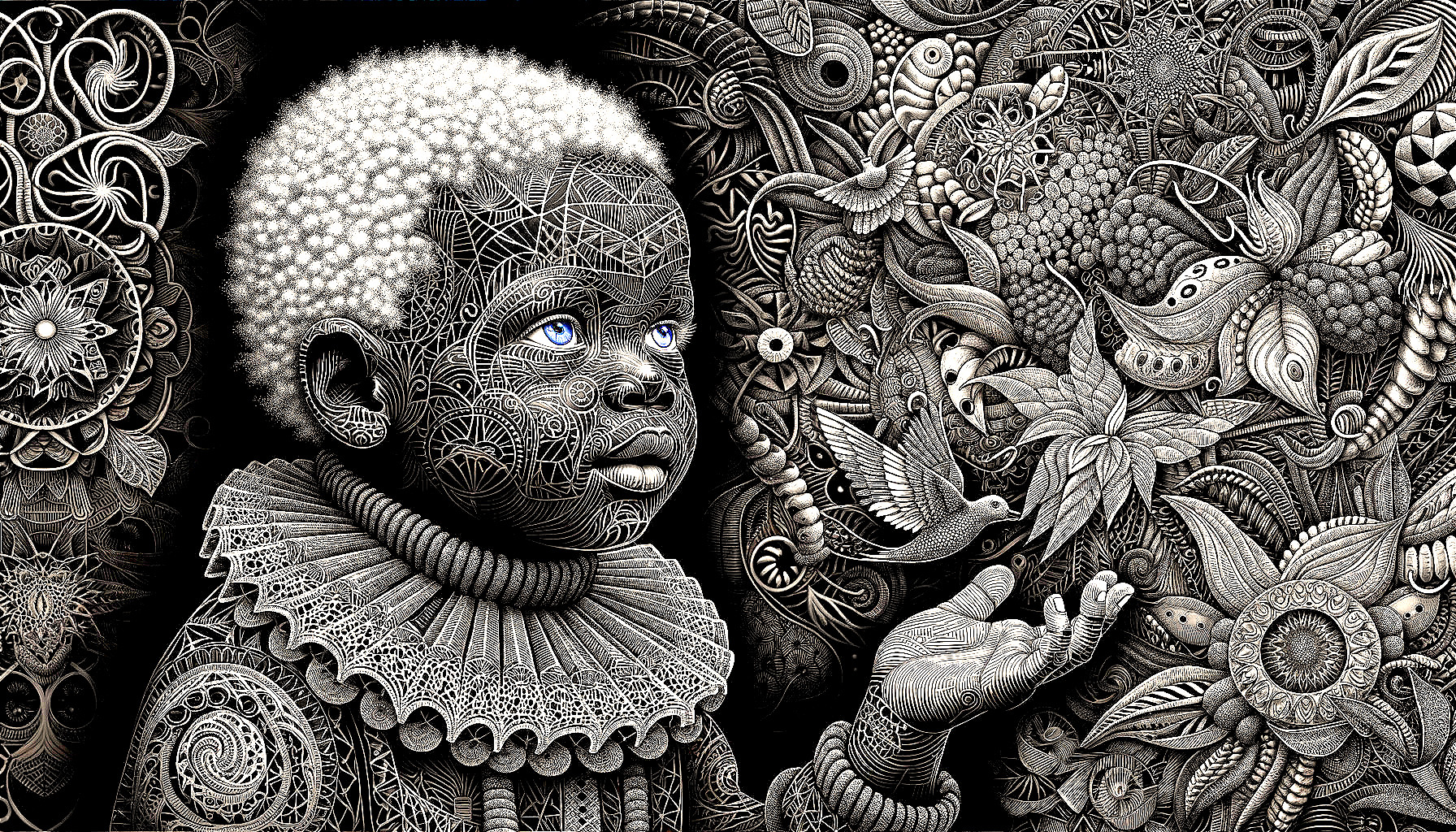 Stylized Portrait of a Child with Floral Patterns