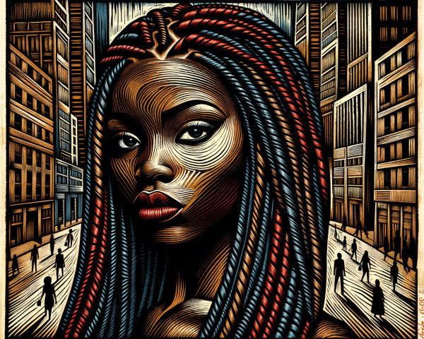 Portrait of a Young Woman with Braided Hair in Cityscape