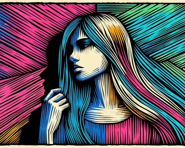 Illustration of a woman with colorful flowing hair