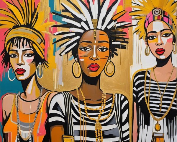 Three Women in Vibrant Attire and Bold Accessories