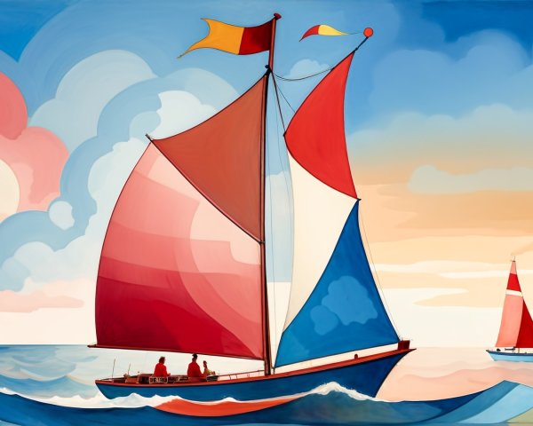 Vibrant Seascape with Colorful Sailboats and Sunset