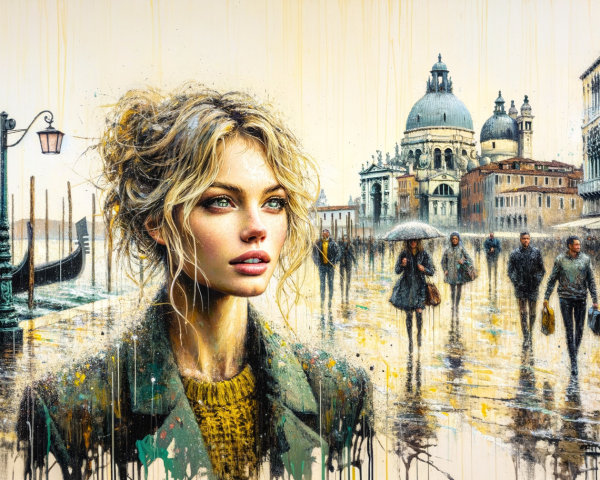 Portrait of a Young Woman in a Venetian Street Scene