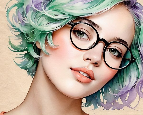 Young woman with pastel green and lavender curls