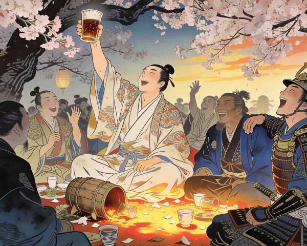 Japanese Spring Festival Scene Under Cherry Blossoms