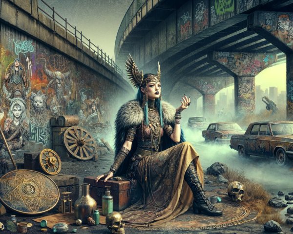 Urban Scene of Ancient and Modern Elements Under Overpass