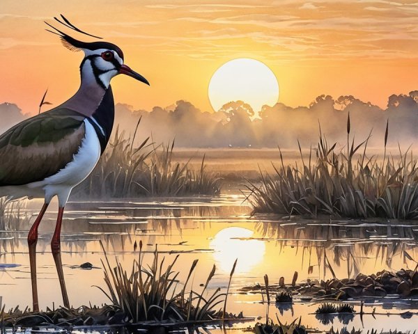 Majestic Bird at Tranquil Wetland at Sunrise