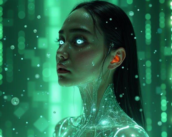 Futuristic Cybernetic Figure with Glowing Patterns