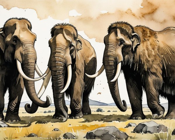 Watercolor Illustration of Elephants in Savanna Landscape