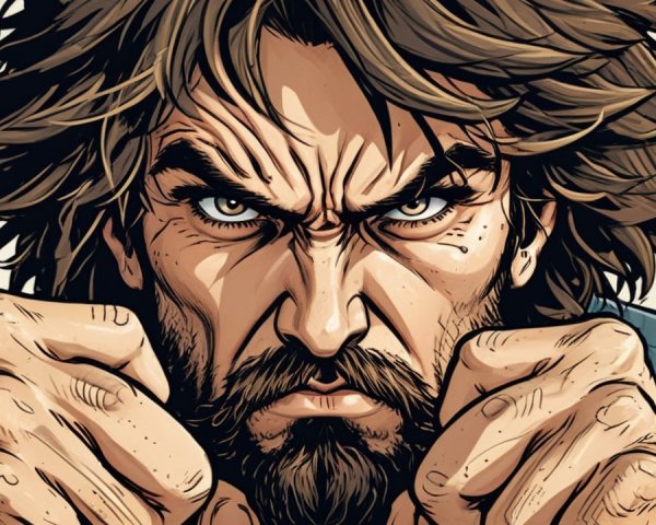 Intense Man with Rugged Features and Determined Expression