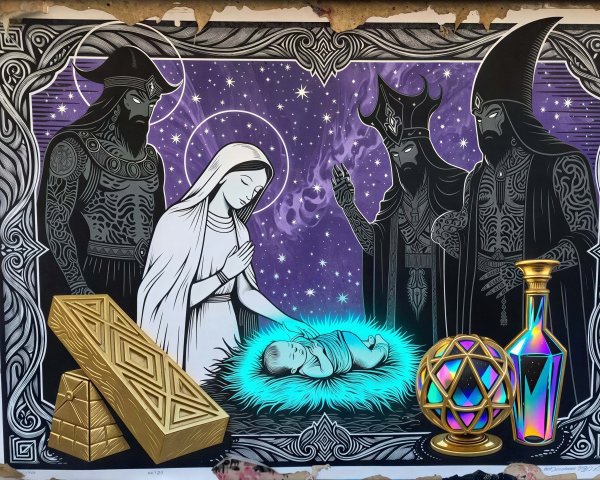 Modern Street-Art Nativity Scene with Vibrant Colors