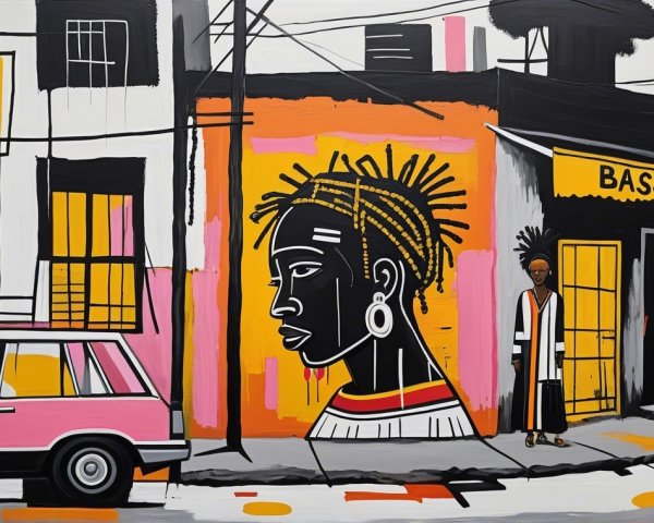 Vibrant Street Scene with Mural and Pink Car