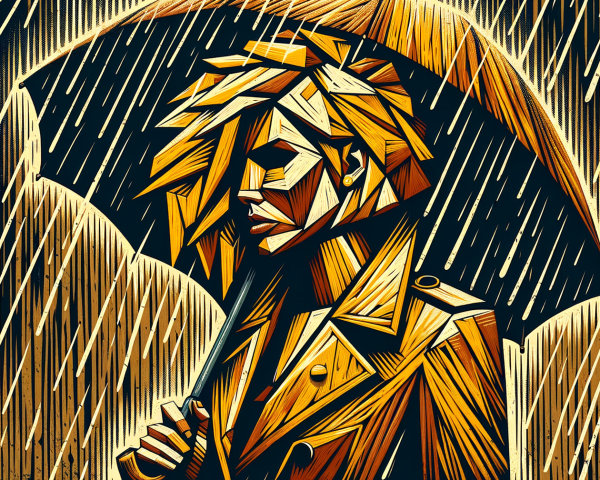 Stylized Illustration of a Woman Under an Umbrella