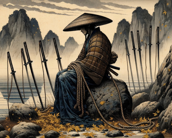 Contemplative Figure by Tranquil Water in Autumn