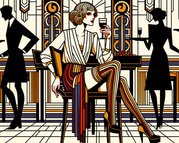 1920s Fashion at a Chic Café with Art Deco Elements