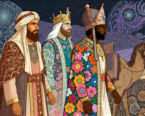 Intricate Illustration of Three Wise Men in Detail
