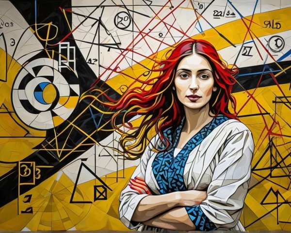 Mural of Woman with Red Hair and Geometric Patterns