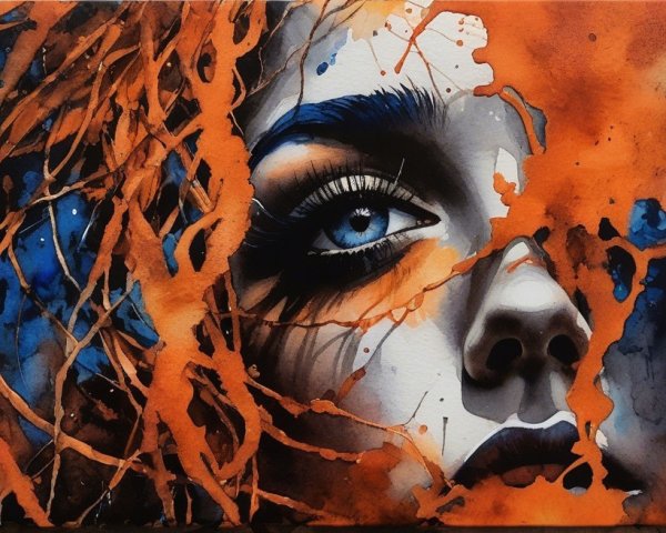 Close-up Portrait of a Woman with Orange Tendrils