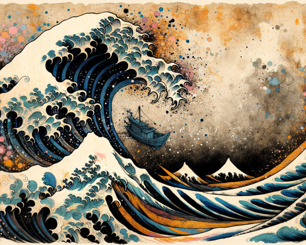 Vibrant Wave and Boat in a Dynamic Seascape Scene