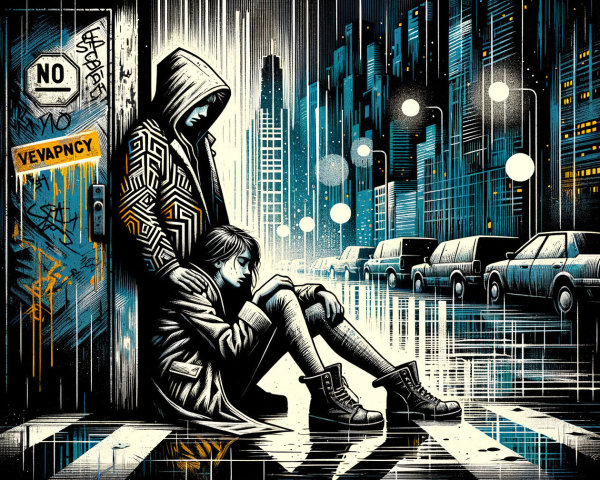 Digital Illustration of Urban Scene with Young Figures