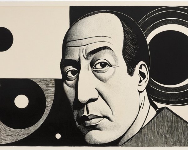Stylized Black-and-White Portrait with Geometric Background