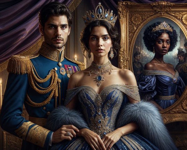 Regal Couple in Opulent Setting with Candlelight Portrait