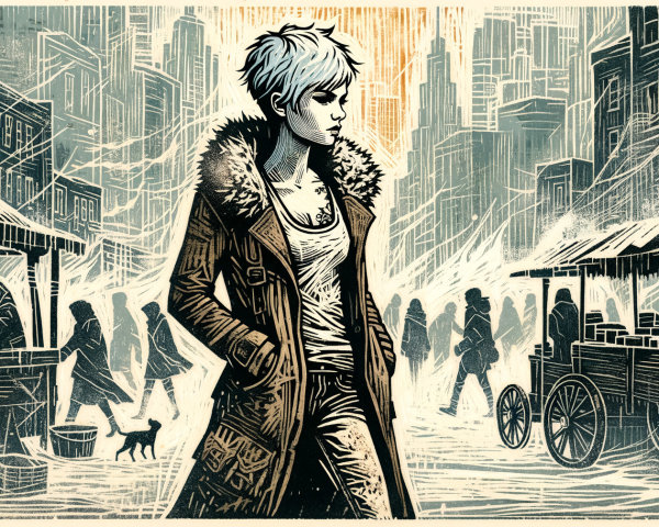 Solitary Figure in a Stylized Urban Landscape