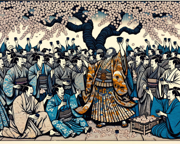 Traditional Japanese Festival with Cherry Blossoms