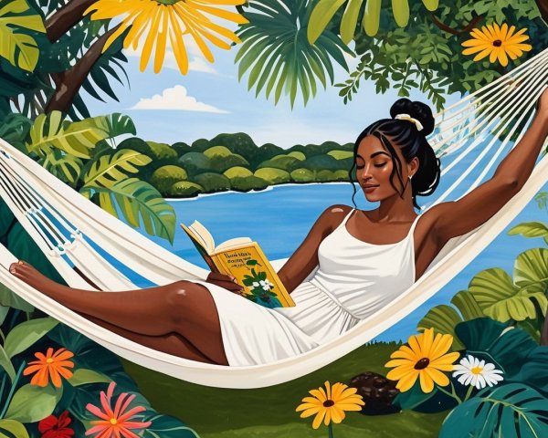 Young Woman in Hammock Amid Tropical Nature