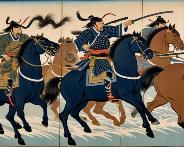 Armored Samurai on Horseback in Dynamic Charge