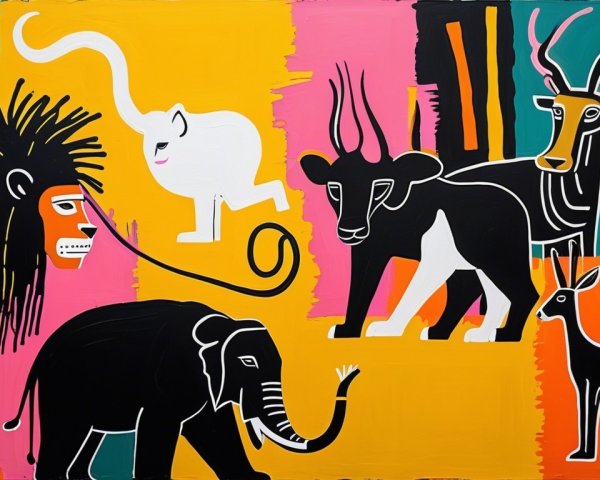 Vibrant Abstract Artwork with Stylized Animals