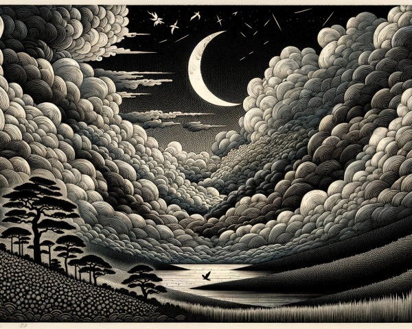 Serene Night Landscape with Moon and Reflective Water