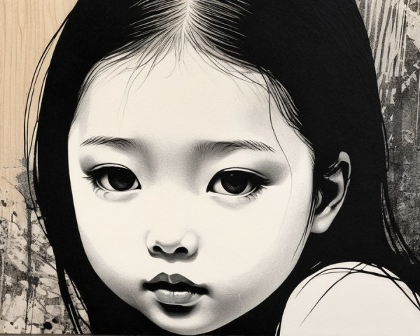 Portrait of a Young Girl with Dark Hair and Expressive Eyes