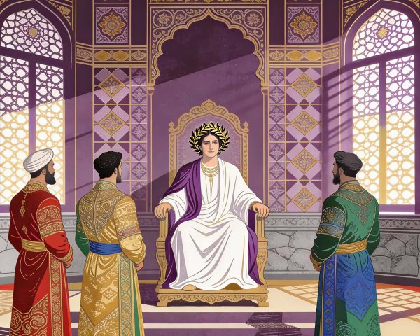 Islamic Art Depiction of a Ruler on a Throne