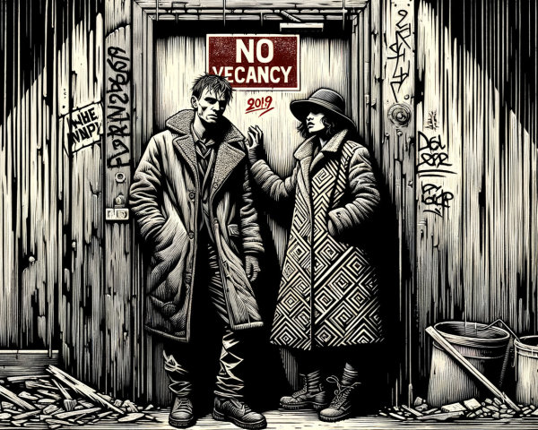 Black and white graphic novel illustration of a couple