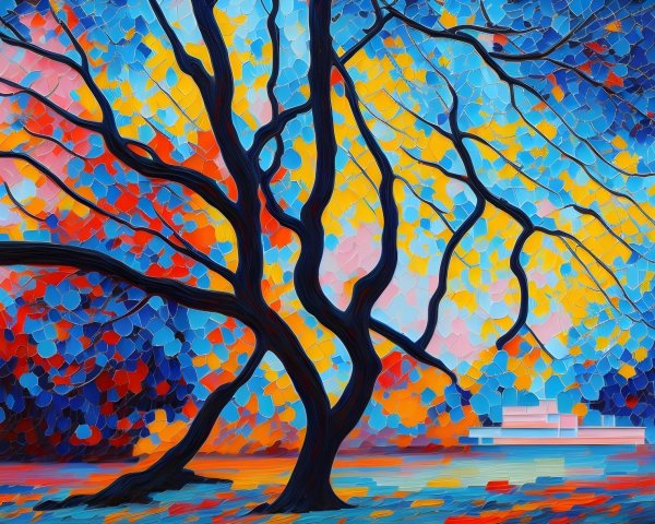 Abstract Tree with Colorful Background and Reflection