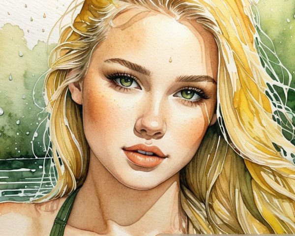 Young Woman with Blonde Hair in Serene Natural Setting