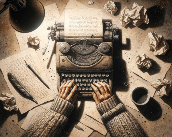 Vintage Typewriter Surrounded by Writer's Workspace Items