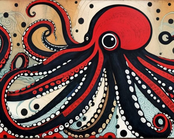 Vibrant Octopus with Red and Black Tentacles Displayed