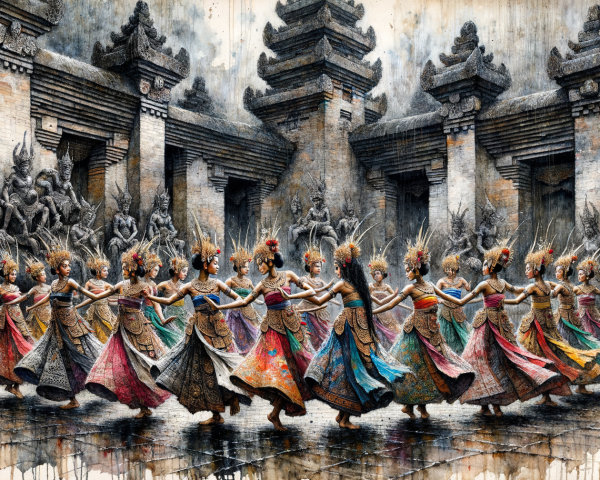Dancers in Traditional Costumes at Temple Courtyard