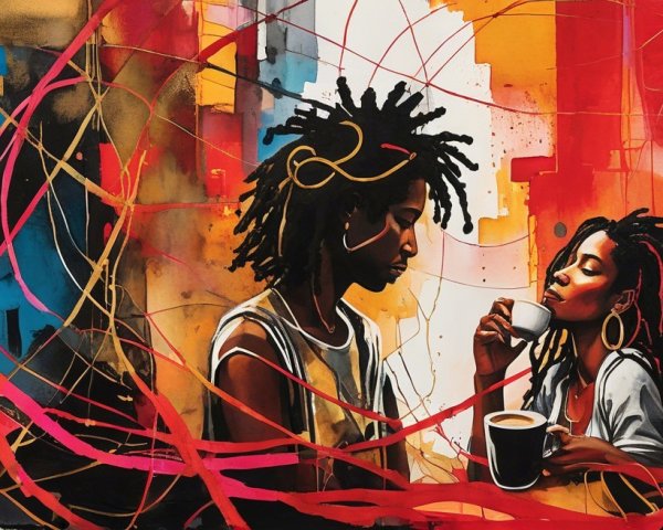 Artwork of Two Figures with Textured Hairstyles