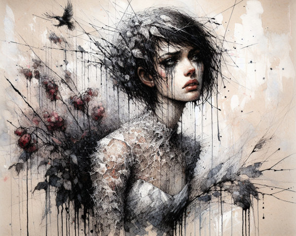 Portrait of a Young Woman with Abstract Background