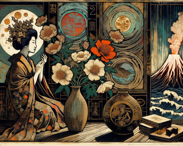 Serene Woman in Traditional Attire with Vibrant Flowers