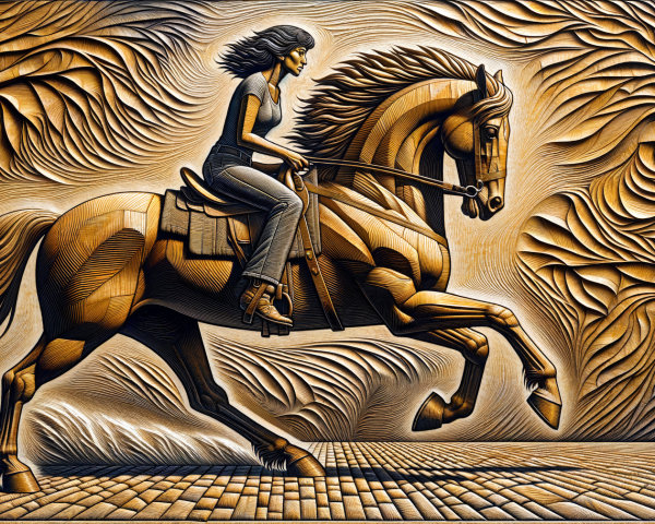 Dynamic Relief of Woman Riding Horse in Mid-Gallop