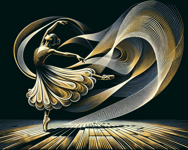 Stylized Ballet Dancer in Cream and Gold Dress