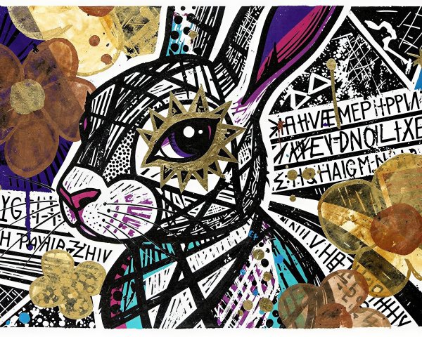 Psychedelic Poster Featuring Rabbit and Colorful Patterns