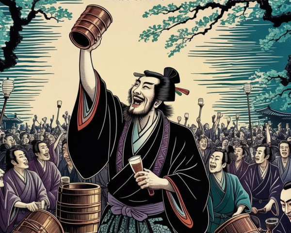 Vibrant Celebration in Ancient Japanese Setting